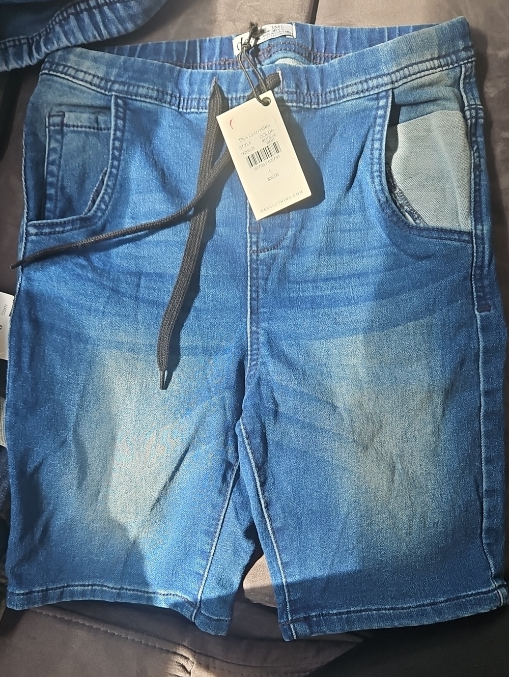 Kid's Blue Denim-Look Drawstring Shorts